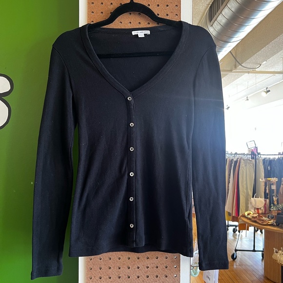 James Perse Black Vneck Button Down Shirt - Picture 1 of 4
